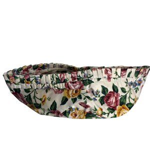 VTG Longaberger Basket Liner Floral Rose Print Ruffled Edge Decorative Accessory